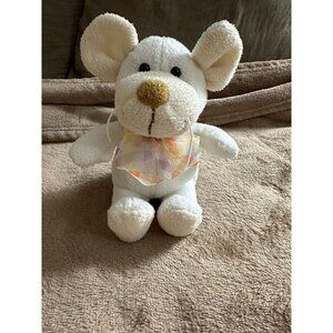 Plush Ivory Terry Cloth Mouse 8” Colorful Bow Stuffed Animal Soft Best Made Toys